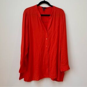 Eileen Fisher Silk Hot Red Button-Up Top